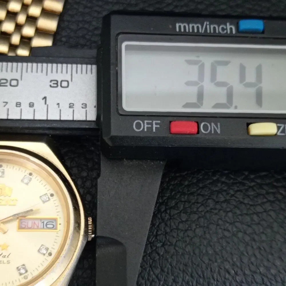 Vintage 1976 Orient Automatic Mens Gold Watch W/daydate & Diamond accents